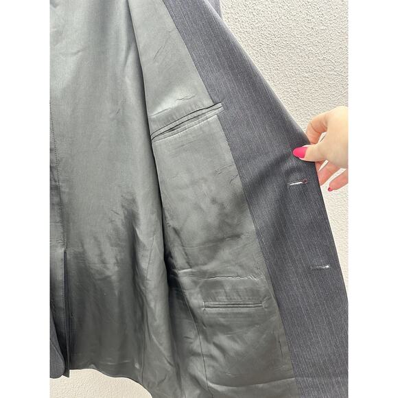 Cross & Winsor Mens Suit Coat 42R Gray Pinstripe Two Button Up Single Breasted - Picture 12 of 16